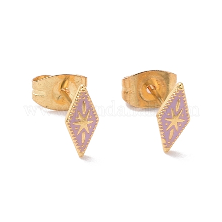 Enamel Rhombus with Star Stud Earrings with 316L Surgical Stainless Steel Pins EJEW-P204-02G-01-1