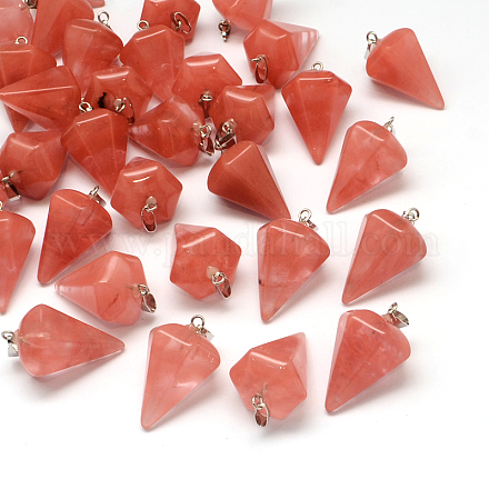 Cone/Spike/Pendulum Cherry Quartz Glass Pendants G-Q202-09-1