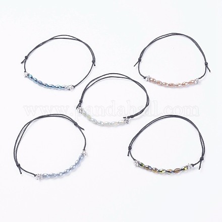Adjustable Electroplate Glass Cord Beaded Bracelets BJEW-JB03486-1