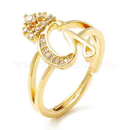 Clear Cubic Zirconia Initial Letter with Crown Adjustable Ring RJEW-M139-17G-1