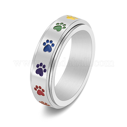 Anello rotante con stampa della zampa del cane smaltata con bandiera dell'orgoglio color arcobaleno RABO-PW0001-040D-1
