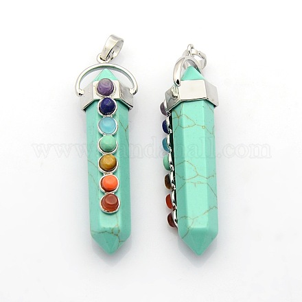 Yoga Chakra Jewelry Platinum Plated Brass Gemstone Double Terminated Pointed Big Pendants G-P053-19D-1