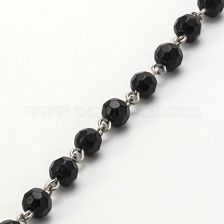 Ручной граненые круглые стеклянные бусины ожерелья цепи для браслетов делает AJEW-JB00084-02-1