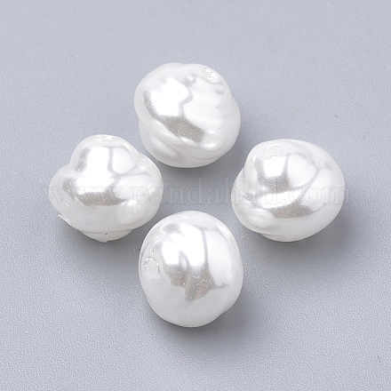 環境に優しいプラスチック模造真珠ビーズ  高い光沢  グレードA  ホワイト  9x10mm  穴：1.2mm MACR-T013-12-1