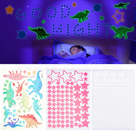 SUPERDANT 3Sheet/Set Waterproof Luminous Wall Stickers Dinosaur Starry Sky Wall Art Sticker Wall Decals for Nursery Bedroom Wall Decoration 21x29.6cm DIY-WH0323-02-1