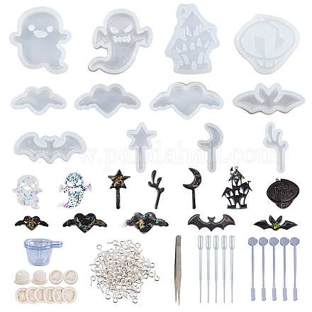 Olycraft 12pcs tema de halloween moldes de silicona kit de moldes de fundición de joyería de resina con herramientas 153 piezas en total para proyectos de arte y fabricación de joyas de resina epoxi DIY-OC0001-10-1