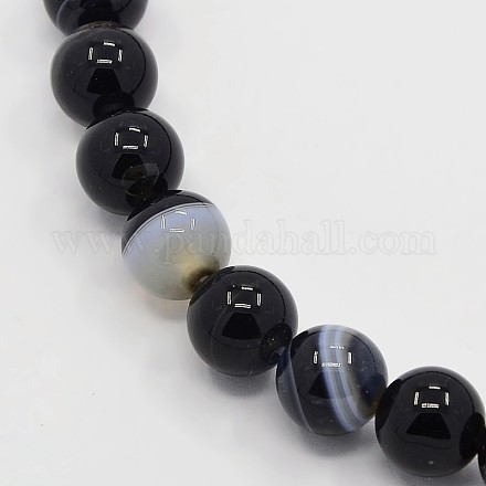 Round Dyed Natural Striped Agate/Banded Agate Beads Strands G-G582-8mm-22-1
