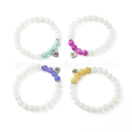 Bracelets en perles de jade blanc naturel teint (teint) BJEW-JB06660-1