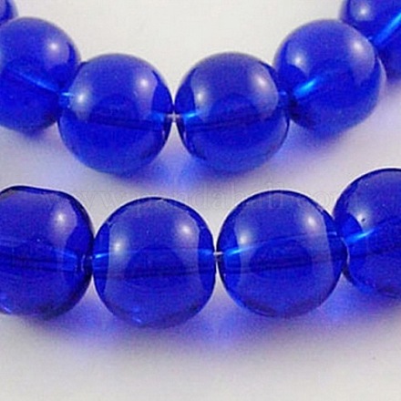 Blaues Glas runde Perlen Stränge X-GR10mm25Y-1