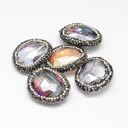 Faceted Glass Polymer Clay Rhinestone Oval Beads FIND-F003-11-1