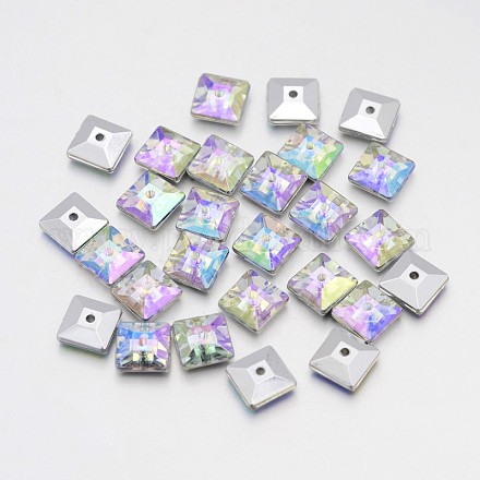 Back Plated Faceted Square Taiwan Acrylic Rhinestone Beads ACRT-M04-7-05-1