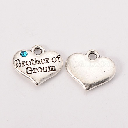 Wedding Party Supply Antique Silver Alloy Rhinestone Heart Carved Word Brother of Groom Wedding Family Charms TIBEP-N005-26E-1