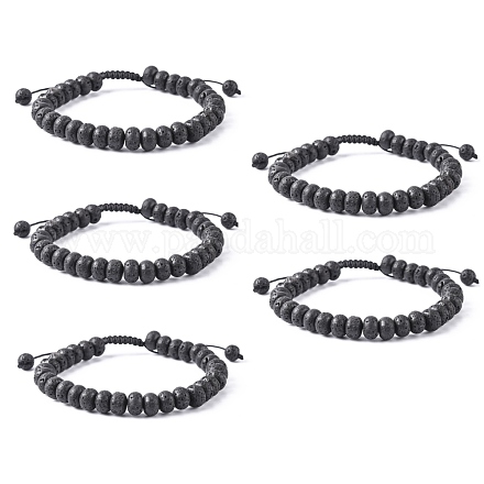 Bracelets de perles tressées en pierre de lave naturelle ajustables BJEW-F369-A02-1
