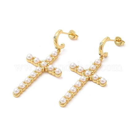 Boucles d'oreilles pendantes en croix en perles d'imitation abs EJEW-K248-18G-1