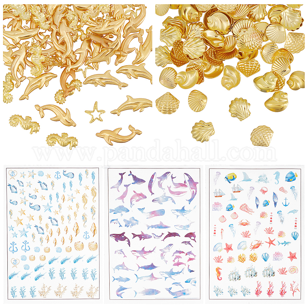 Wholesale Olycraft 160pcs Ocean Themed Resin Fillers 8-style Alloy 