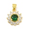 Flower Rack Plating Brass Micro Pave Cubic Zirconia Pendants, Cadmium Free & Lead Free, Long-Lasting Plated, Real 18K Gold Plated, Green, 18x14.5x5mm, Hole: 3.5x5mm