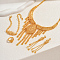 Middle Eastern Bridal Alloy Ear of Wheat Bracelets & Earrings & Necklaces & Rings Sets for Weddings, Golden, Necklaces: 450mm; Earring: 86x12mm; Rings: 16~18mm inner diameter; Bracelets: 190mm