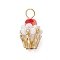 Glass Seed Beaded Cupcake Pendants, with Golden Brass Ball Head Pins Loop & Glass Pearl Round Bead & Glass Beads, Gold, 19x12mm, Hole: 3.5mm