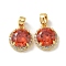 Brass Micro Pave Cubic Zirconia Pendents, Flat Round Charms, Real 18K Gold Plated, 12x10x4.5mm, Hole: 3.5x2.5mm