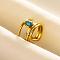 Teardrop Synthetic Turquoise Finger Rings, 304 Stainless Steel Cuff Ring for Unisex, Inner Diameter: 17mm