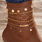 6Pcs Alloy Link & Charm Anklets, Flat Round, 8-1/4 inch(210mm)