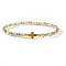 Brass & Glass Round Beads Stretch Bracelets for Women, Cross, Inner Diameter: 6-7/8 inch(17.5cm)