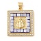 Brass & Shell & Clear Cubic Zirconia Pendants, Square with Virgin Mary Pattern, Real 18K Gold Plated, Blue, 24.5x21.5x3.5mm, Hole: 3.5x4mm