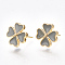 Brass Stud Earring Findings, with Enamel and Loop, Flower, Gray, Nickel Free, Real 18K Gold Plated, 12x12mm, Hole: 1~1.8mm, Pin: 0.8mm