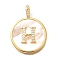 Rack Plating Brass Micro Pave Clear Cubic Zirconia Pendants with Shell, Letter Series Charms, Long-Lasting Plated, Lead Free & Cadmium Free, Letter H, 32x24x3.5mm, Hole: 6x3mm