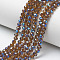 Electroplate Glass Beads Strands, Half Plated, Blue Plated, Faceted, Rondelle, Sienna, 3.5x3mm, Hole: 0.4mm, about 123~127pcs/strand, 13.7~14.1 inch(35~36cm)