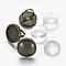DIY Ring Making, Vintage Adjustable Brass Ring Components, with Clear Glass Cabochons, Flat Round, Antique Bronze, Tray: 25mm, Ring: Size 8, 18mm, Cabochon: 24.5~25x6~7mm, 2pcs/set