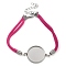 Faux Suede Double Cord Bracelet Making, with 304 Stainless Steel Round Tray, Stainless Steel Color, Deep Pink, 7-1/4 inch(18.4cm), Tray: 20mm