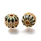 Brass Enamel & Clear Cubic Zirconia Beads, Round, Cadmium Free & Lead Free, Real 24K Gold Plated, Green, 10x9mm, Hole: 2mm