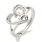 Heart with Letter Rack Plating Brass Micro Pave Clear Cubic Zirconia Adjustable Rings for Women, Lead Free & Cadmium Free, Platinum, Letter J, Inner Diameter: 16mm