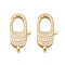 Oval Brass Micro Pave Clear Cubic Zirconia Lobster Claw Clasps, Real 18K Gold Plated, 28.5x14.5x5.5mm, Hole: 2.8mm