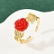 Flower Resin Cuff Rings, with Brass Findings, Real 18K Gold Plated, 9.5mm