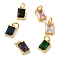 Rectangle Brass Glass Charms, Real 18K Gold Plated, with Jump Ring, Mixed Color, 11.5x7x4.5mm, Hole: 4mm