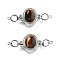 Brass Magnetic Clasps, with Natural Tiger Eye, Oval, Saddle Brown, Platinum, 34x13.5x9.5mm, Hole: 1.1mm