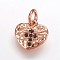 Hammered Brass Micro Pave Cubic Zirconia Pendants, Crosslet Heart Pendants, Heart with Cross Charms, Black, Rose Gold, 9x10x1.5mm, Hole: 3mm