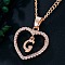 Heart Brass Micro Pave Clear Cubic Zirconia Pendant Necklaces, Rose Gold, Letter G, 17.72 inch(45cm)