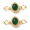 Brass Micro Pave Cubic Zirconia Magnetic Clasps, with Natural Agate, Oval, Green, Real 18K Gold Plated, 34x13.4x10mm, Hole: 1.2mm