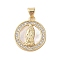 Brass Micro Pave Clear Cubic Zirconia Pendant, with Shell, Flat Round with Avalokitesvara, Real 18K Gold Plated, 20x17.5x3.5mm, Hole: 4x3.5mm