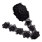 Organza Ribbons, with Imitation Pearl Beads, Flower, Black, 2-3/8~2-1/2 inch(60~62mm)