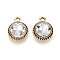 K5 Glass Pendants, Flat Round, Faceted, with Alloy Findings, Light Gold, Clear, 17~17.7x14x5.2~6mm, Hole: 2mm