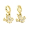 Brass Micro Pave Cubic Zirconia European Dangle Charms, Bird, Large Hole Pendants, Real 16K Gold Plated, 17.5mm, Hole: 4.2mm