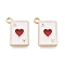 Rack Plating Alloy Pendants, with Enamel, Playing Card Charm, Golden, Cadmium Free & Lead Free & Nickel Free, Red, 14.5x11x1.5mm, Hole: 1.4~1.5mm