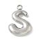 304 Stainless Steel Initial Pendants, Ion Plating(IP), Stainless Steel Color, Letter S, 16~18x6~18x3mm, Hole: 1.8mm