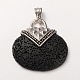 Antique Silver Alloy Synthetic Lava Rock Oval Pendants G-O024-01F-1