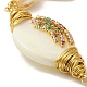 Oval Natural Pearl & Shell Link Bracelet with Colorful Rhinestone BJEW-C051-15G-2