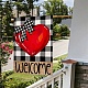 バレンタインデーのテーマのリネンガーデンフラッグ  両面ヤードフラグバナーサイン  記念日の結婚式の家の屋外装飾用  タータンチェックのハートの長方形  レッド  450x310x3mm AJEW-H146-03E-5